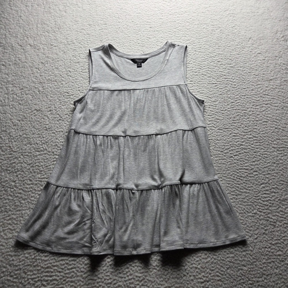 Simply Vera Vera Wang Tank Top Womens M Gray Scoop Neck Sleeveless Ruffle Tunic
